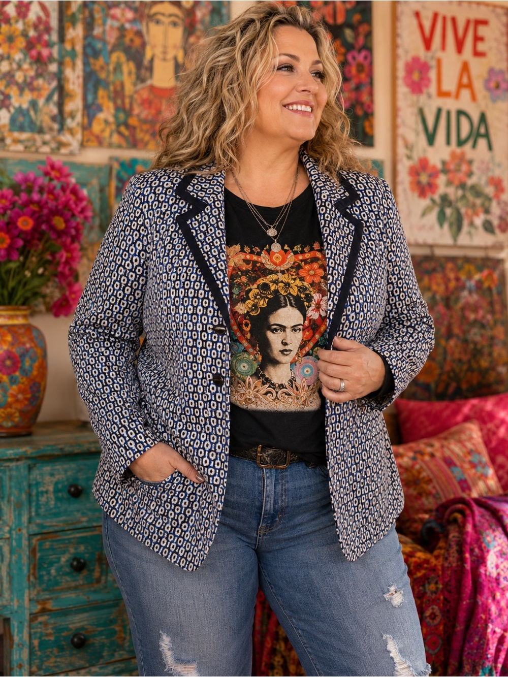 Stylish Business Ware Blue Patterned Women's Jacket - Mob Wife Style